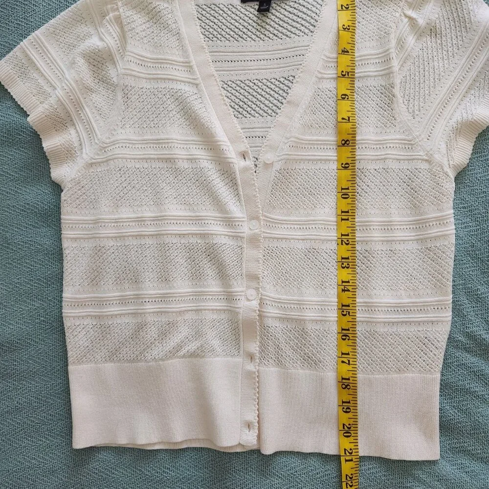 Banana Republic Pointelle Flutter-Sleeve Cardigan White Size Small - Picture 5 of 5